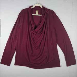 Faded Glory Cowl Neck Top XXL (20) Merlot Wine Draped Button Detail